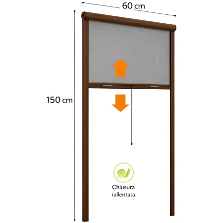 Zanzariera a Rullo Verticale 60x150 Riducibile in Alluminio Marrone