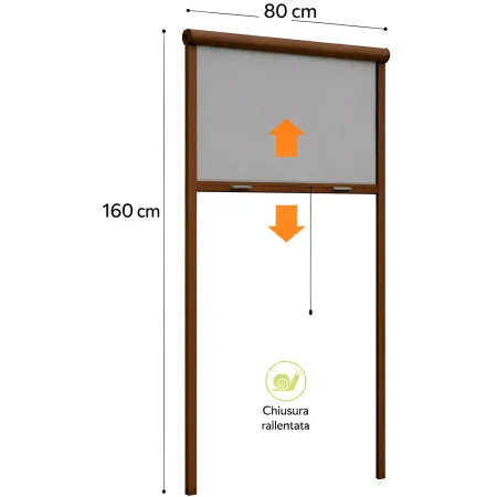 Zanzariera a Rullo Verticale 80x160 Riducibile in Alluminio Marrone