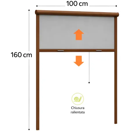 Zanzariera a Rullo Verticale 100x160 Riducibile in Alluminio Marrone