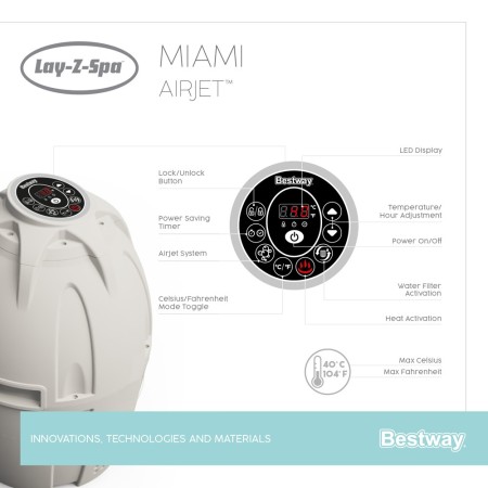 Piscina Spa Lay-Z Miami Gonfiabile Vasca Idromassaggio Riscaldata Pompa Esterno
