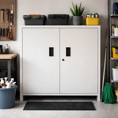 Armadietto Basso in Acciaio con 80x80cm 2 Ante Ripiano Interno