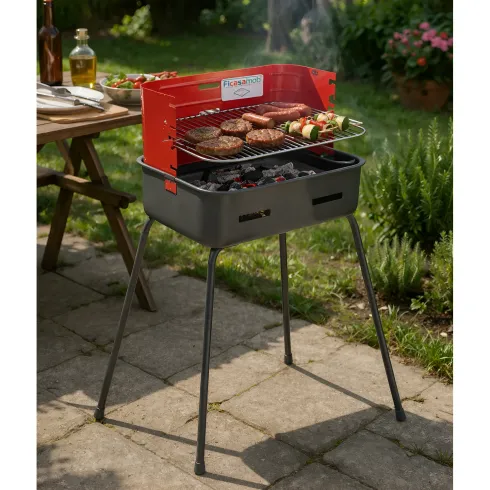 Barbecue a Carbonella 37x27x66 cm Griglia Regolabile Acciaio Rosso