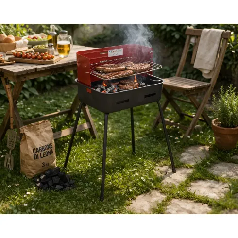 Barbecue a Carbonella 37x27x66 cm Griglia Regolabile Acciaio Rosso