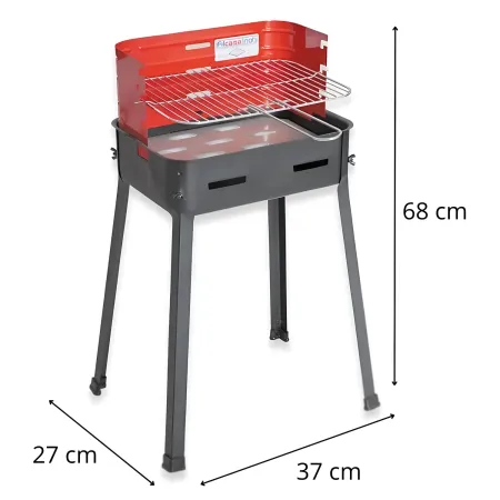 Barbecue a Carbonella 37x27x68 cm Griglia Regolabile Acciaio Rosso