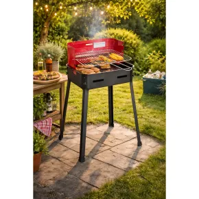 Barbecue a Carbonella 37x27x68 cm Griglia Regolabile Acciaio Rosso 2
