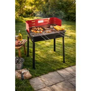 Barbecue a Carbonella 50x30x75 cm Griglia Regolabile Acciaio Rosso 2