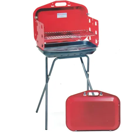 Barbecue a Carbonella Richiudibile Valigetta Rosso Griglia Regolabile