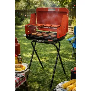Barbecue a Carbonella Richiudibile Valigetta Rosso Griglia Regolabile 2