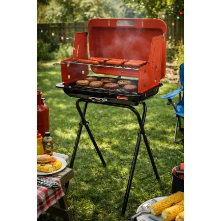 Barbecue a Carbonella Richiudibile Valigetta Rosso Griglia Regolabile