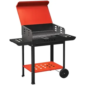 Barbecue a Carbonella 60x40x90 cm Coperchio Ruote Acciaio Rosso Nero
