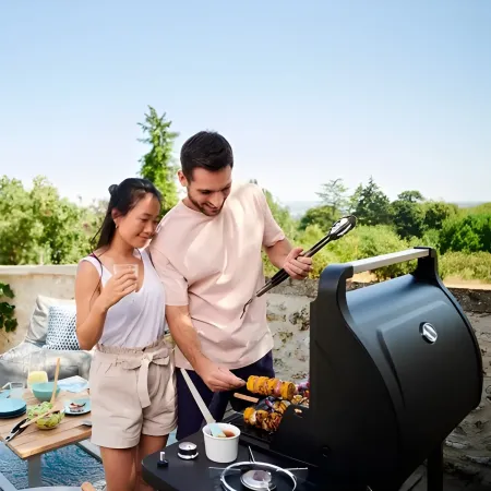 Barbecue a Gas Campignaz 3 Fuochi Coperchio Termometro Acciaio Nero