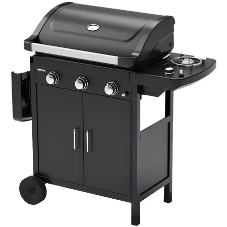 Barbecue a Gas Campignaz 3 Fuochi Coperchio Termometro Acciaio Nero