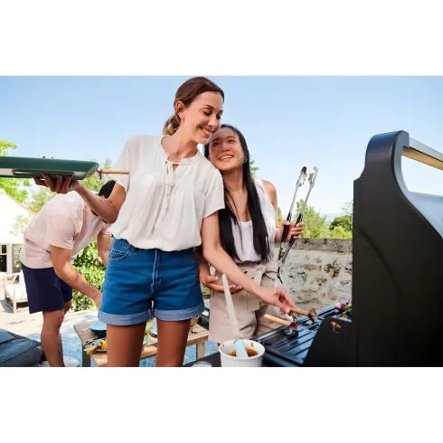 Barbecue a Gas Campignaz 3 Fuochi Coperchio Termometro Acciaio Nero