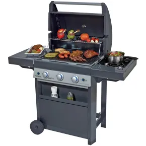 Barbecue Gas Campignaz 3 Fuochi Ruote Acciaio Inox Nero 144x60x116 cm 2