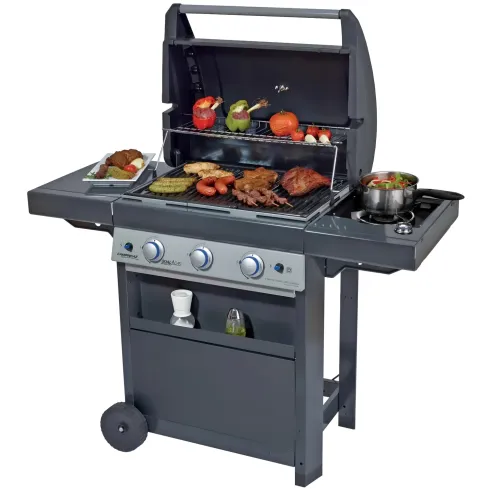 Barbecue Gas Campignaz 3 Fuochi Ruote Acciaio Inox Nero 144x60x116 cm