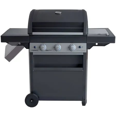 Barbecue Gas Campignaz 3 Fuochi Ruote Acciaio Inox Nero 144x60x116 cm