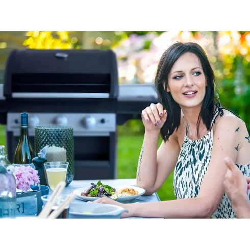 Barbecue Gas Campignaz 3 Fuochi Ruote Acciaio Inox Nero 144x60x116 cm