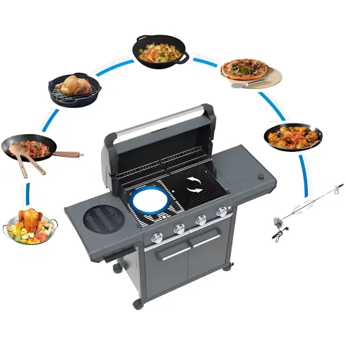 Barbecue Gas Campignaz 3 Fuochi Ruote Acciaio Inox Nero 144x60x116 cm
