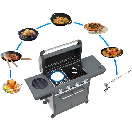 Barbecue Gas Campignaz 3 Fuochi Ruote Acciaio Inox Nero 144x60x116 cm
