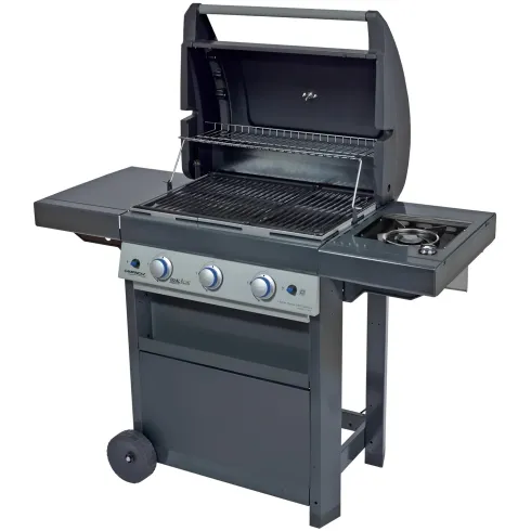 Barbecue Gas Campignaz 3 Fuochi Ruote Acciaio Inox Nero 144x60x116 cm