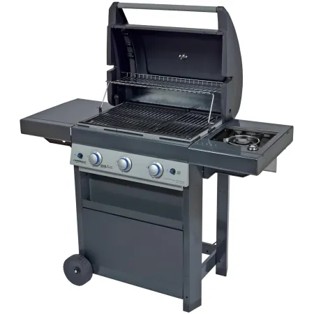 Barbecue Gas Campignaz 3 Fuochi Ruote Acciaio Inox Nero 144x60x116 cm