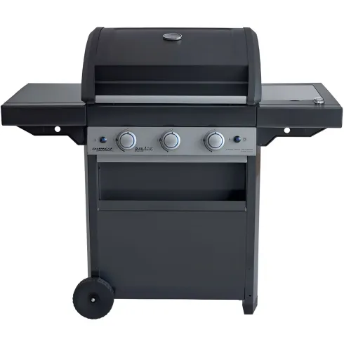 Barbecue Gas Campignaz 3 Fuochi Ruote Acciaio Inox Nero 144x60x116 cm