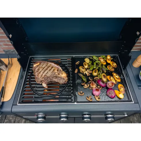 Barbecue Gas Campignaz 4 Fuochi Ruote Acciaio Inox Nero 127x57x113 cm