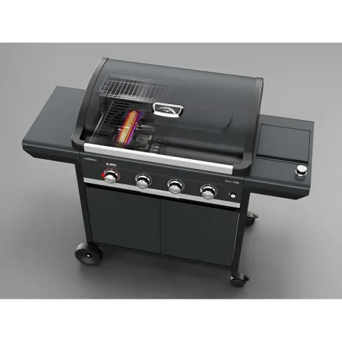 Barbecue Gas Campignaz 4 Fuochi Ruote Acciaio Inox Nero 127x57x113 cm