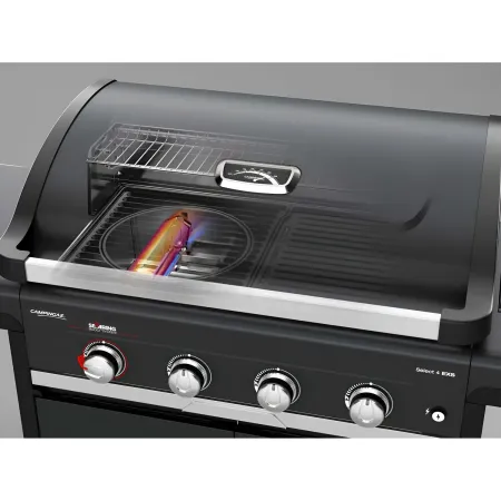 Barbecue Gas Campignaz 4 Fuochi Ruote Acciaio Inox Nero 127x57x113 cm