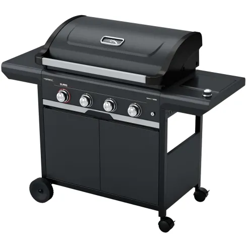 Barbecue Gas Campignaz 4 Fuochi Ruote Acciaio Inox Nero 127x57x113 cm