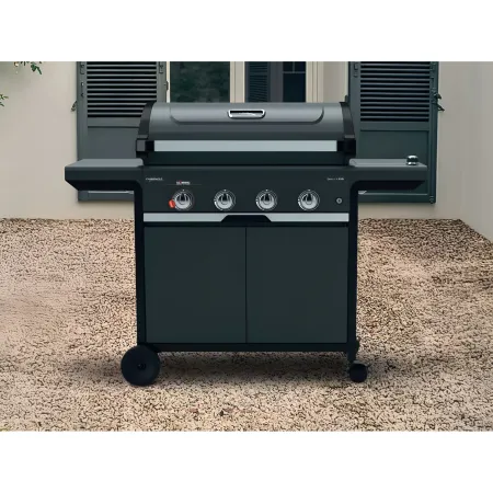Barbecue Gas Campignaz 4 Fuochi Ruote Acciaio Inox Nero 127x57x113 cm