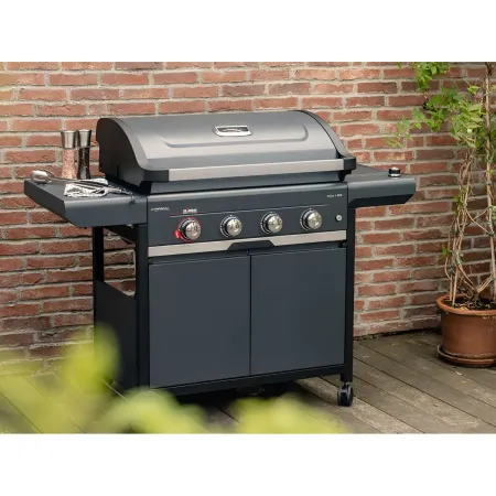 Barbecue Gas Campignaz 4 Fuochi Ruote Acciaio Inox Nero 127x57x113 cm