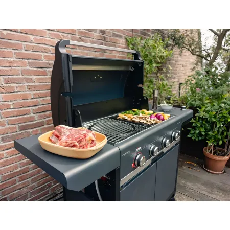 Barbecue Gas Campignaz 4 Fuochi Ruote Acciaio Inox Nero 127x57x113 cm