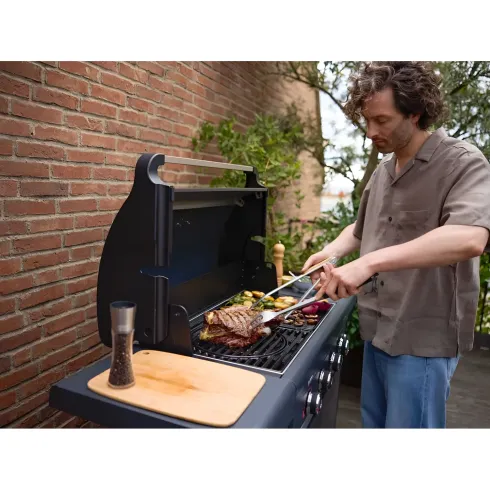 Barbecue Gas Campignaz 4 Fuochi Ruote Acciaio Inox Nero 127x57x113 cm