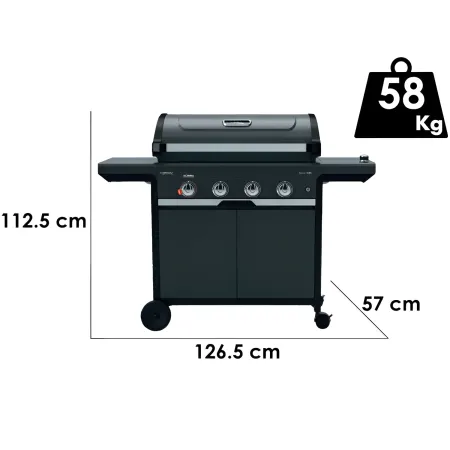 Barbecue Gas Campignaz 4 Fuochi Ruote Acciaio Inox Nero 127x57x113 cm