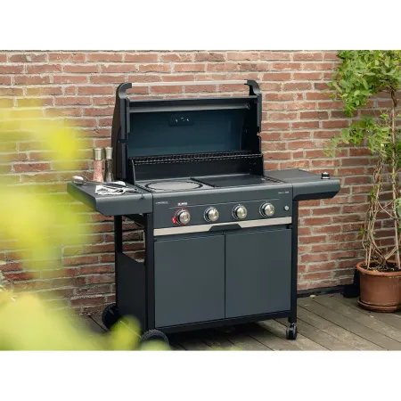 Barbecue Gas Campignaz 4 Fuochi Ruote Acciaio Inox Nero 127x57x113 cm