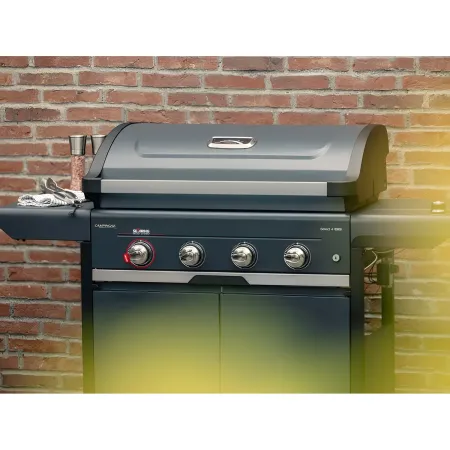 Barbecue Gas Campignaz 4 Fuochi Ruote Acciaio Inox Nero 127x57x113 cm
