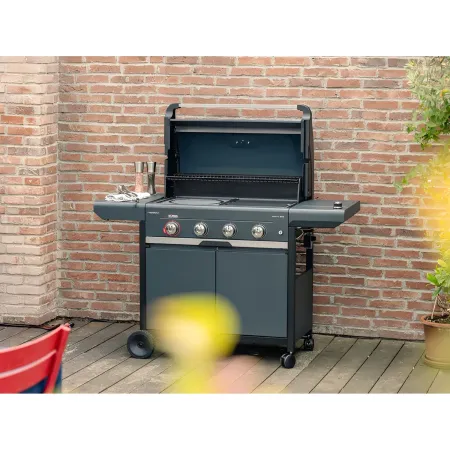 Barbecue Gas Campignaz 4 Fuochi Ruote Acciaio Inox Nero 127x57x113 cm