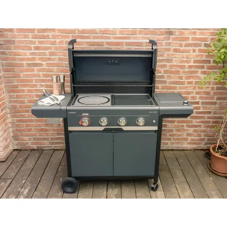 Barbecue Gas Campignaz 4 Fuochi Ruote Acciaio Inox Nero 127x57x113 cm