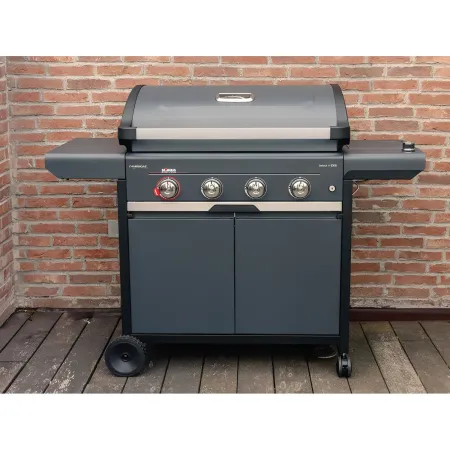 Barbecue Gas Campignaz 4 Fuochi Ruote Acciaio Inox Nero 127x57x113 cm
