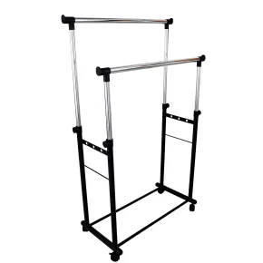 Stand Appendiabiti Doppio in Metallo Verniciato Nero 85x44x90/160 cm