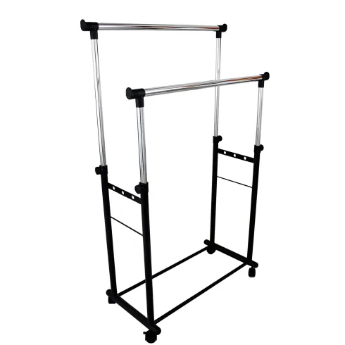 Stand Appendiabiti Doppio in Metallo Verniciato Nero 85x44x90/160 cm