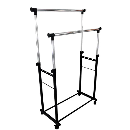 Stand Appendiabiti Doppio in Metallo Verniciato Nero 85x44x90/160 cm
