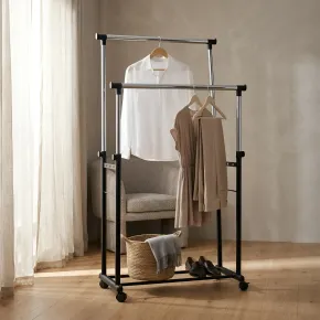 Stand Appendiabiti Doppio in Metallo Verniciato Nero 85x44x90/160 cm 2