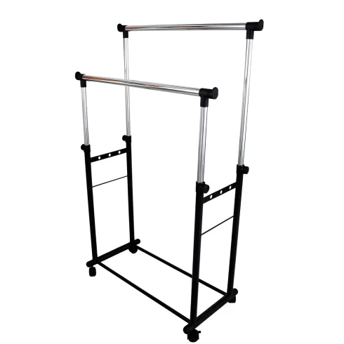 Stand Appendiabiti Doppio in Metallo Verniciato Nero 85x44x90/160 cm
