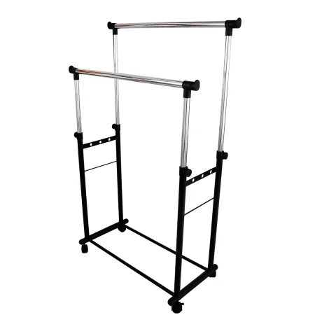 Stand Appendiabiti Doppio in Metallo Verniciato Nero 85x44x90/160 cm