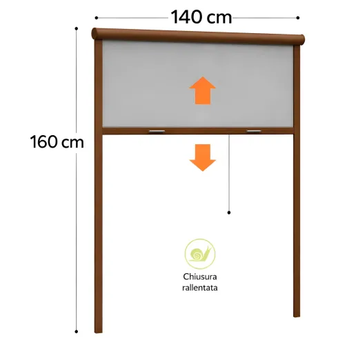 Zanzariera a Rullo Verticale 140x160 Riducibile in Alluminio Marrone
