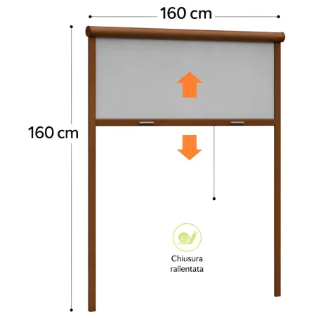 Zanzariera a Rullo Verticale 160x160 Riducibile in Alluminio Marrone