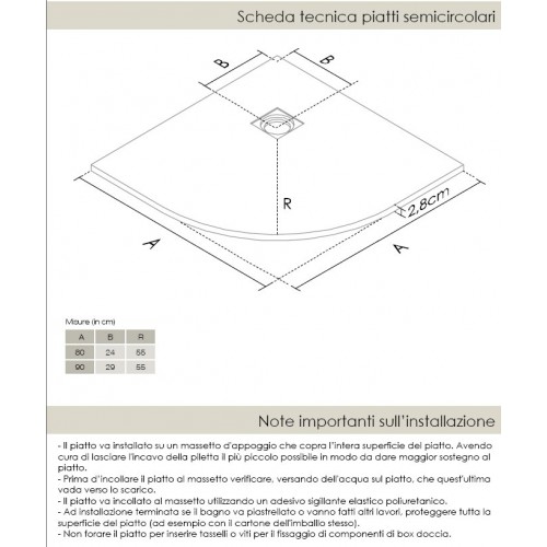 Piatto Doccia Slim Semicircolare 80x80 90x90 Pietra Nero 2.8cm Angolare Piletta