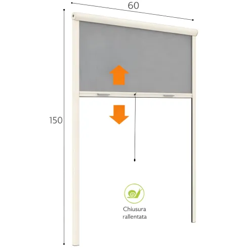 Zanzariera a Rullo Verticale 60x150 Riducibile in Alluminio Avorio